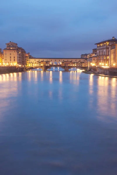 Florence Italië Ponte Vecchio Brug Nachts — Stockfoto
