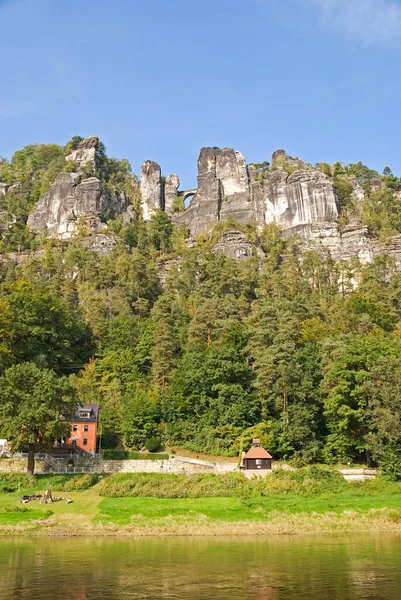 Las Mismas Montañas Arenisca Alemania Con Río Elba — Foto de Stock