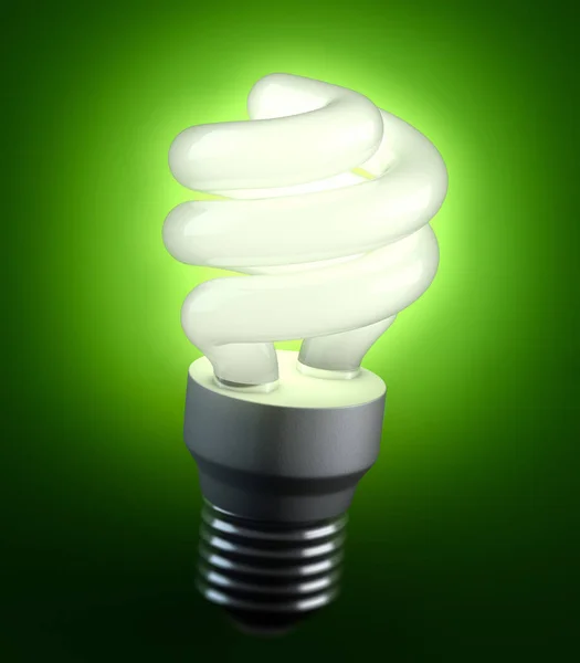 Eine Energiesparlampe Die Grünes Licht Gibt — Stockfoto