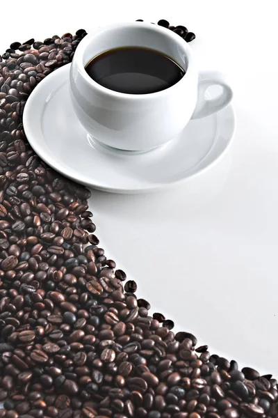 Cup Coffee Beans White Background — Stock Photo, Image