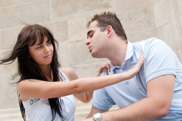 Junges Paar Mit Beziehungsproblemen Frau Verweigert Mann Das Küssen — Stockfoto