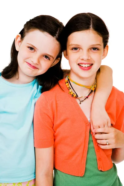 Retrato Chicas Posando Sonriendo Aisladas Sobre Blanco —  Fotos de Stock