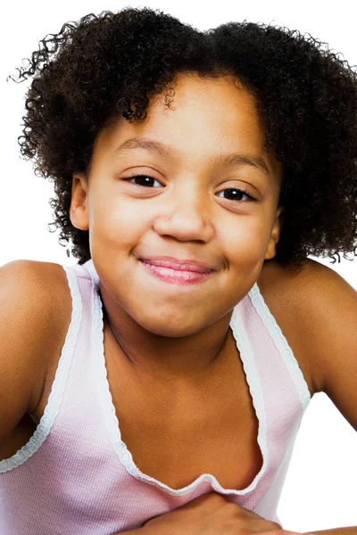 Menina Bonita Sorrindo Isolado Sobre Branco — Fotografia de Stock