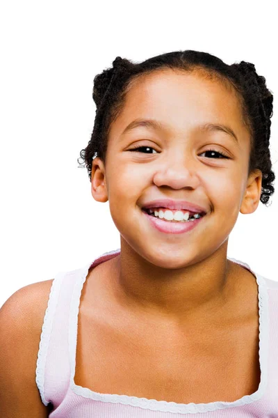 Menina Feliz Posando Isolado Sobre Branco — Fotografia de Stock