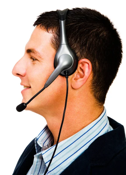 Close Businessman Wearing Headset Isolated White — Stock Photo, Image