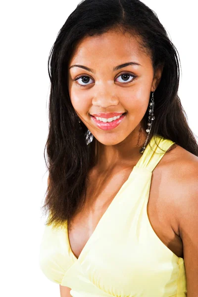African American Nastoletnia Dziewczyna Uśmiechnięta Białym Tle — Zdjęcie stockowe