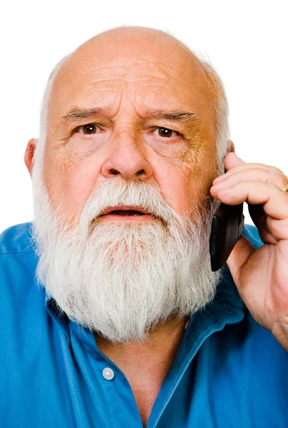 Blanke Man Aan Het Praten Een Mobiele Telefoon Geïsoleerd Wit — Stockfoto