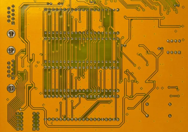 Rückseite Der Computerplatine Orange Und Grün — Stockfoto