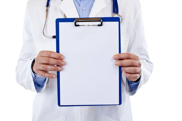 Close Clipboard Empty Copy Space Doctor Held Isolated White Background — 图库照片