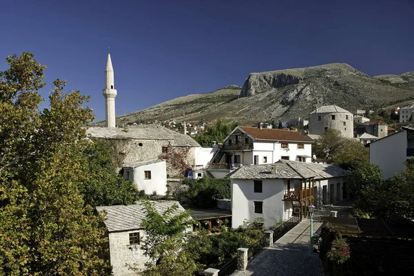 Pandangan Mostar Bosnia Herzegovina Dengan Minaret — Stok Foto