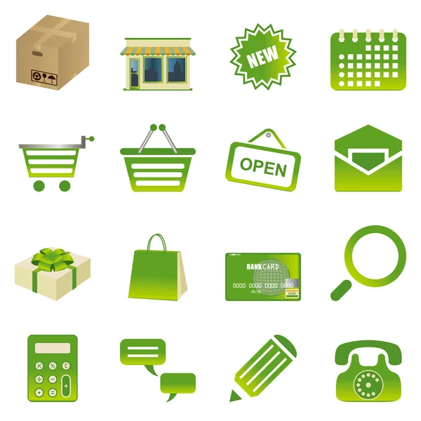 Green Shopping Icons Set — Stock Photo, Image