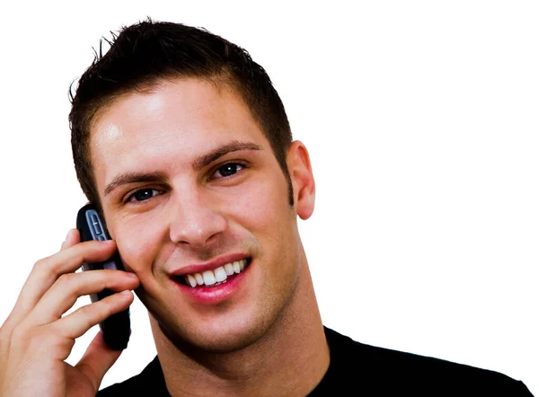Smiling Man Talking Mobile Phone Isolated White Stock Picture