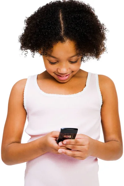 Girl Text Messaging Mobile Phone Isolated White Royalty Free Stock Images