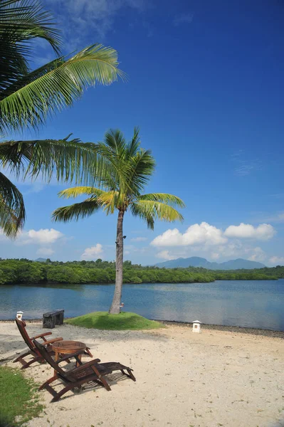 Stühle Strand Einer Tropischen Insel — Stockfoto