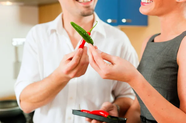 Couple Making Cooking Together Kitchen — Stock Photo, Image