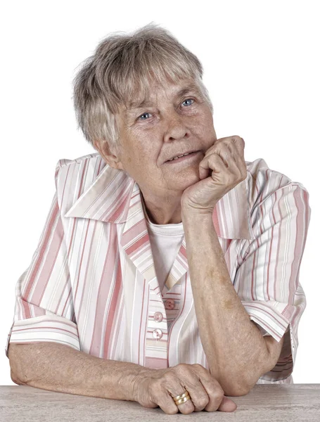 Great Grandmother Hand Chin Portrait White Background — Stock Photo, Image