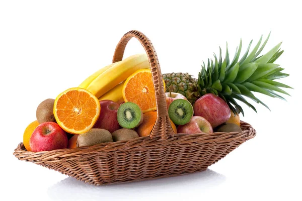 Fresh Fruit Basket White Background — Stock Photo, Image