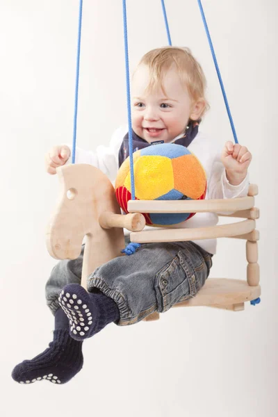 Toddler Boy Swing Whit Background Isolated – stockfoto