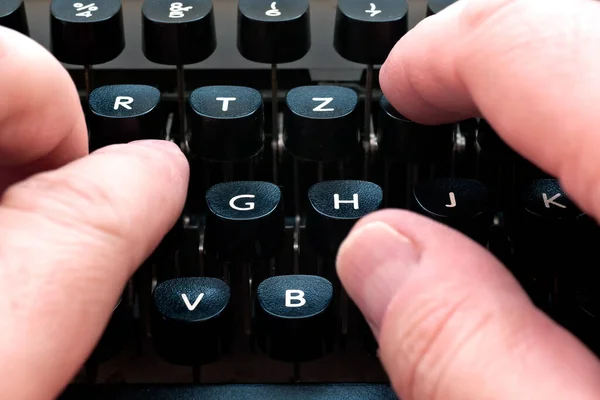 Written Typewriter Fingers Visible — 스톡 사진