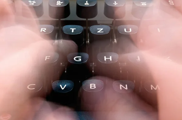 Written Typewriter Fingers Visible — Stock Photo, Image
