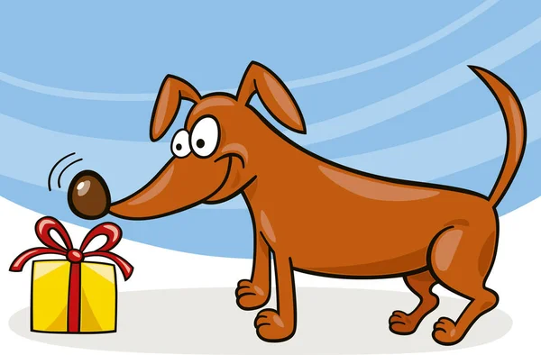 Ilustração Cão Dos Desenhos Animados Presente Natal — Fotografia de Stock