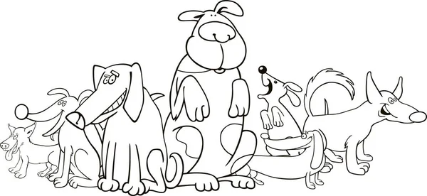 Grupo Cães Engraçados Ilustração Para Colorir Livro — Fotografia de Stock
