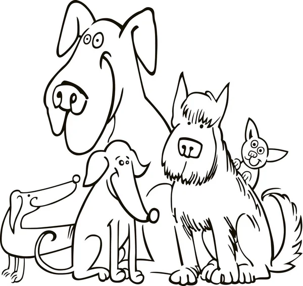Grupo Cinco Cães Ilustração Para Colorir Livro — Fotografia de Stock
