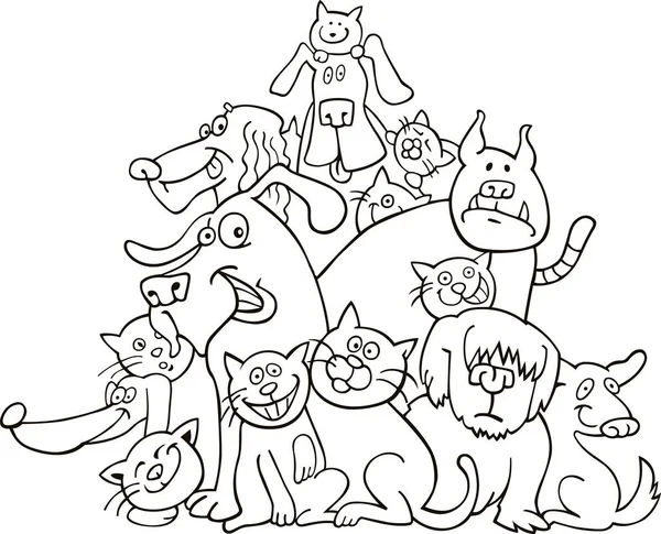 cats and dogs illustration for coloring book