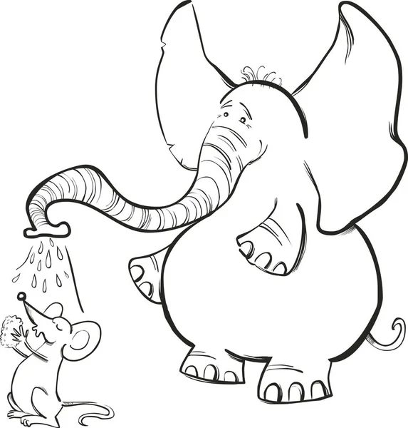 Illustration of Mouse and Elephant for coloring book