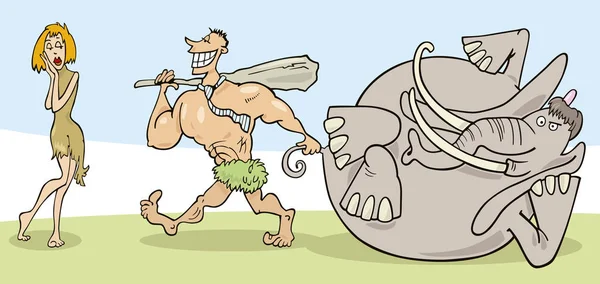 Cartoon illustration of prehistoric couple