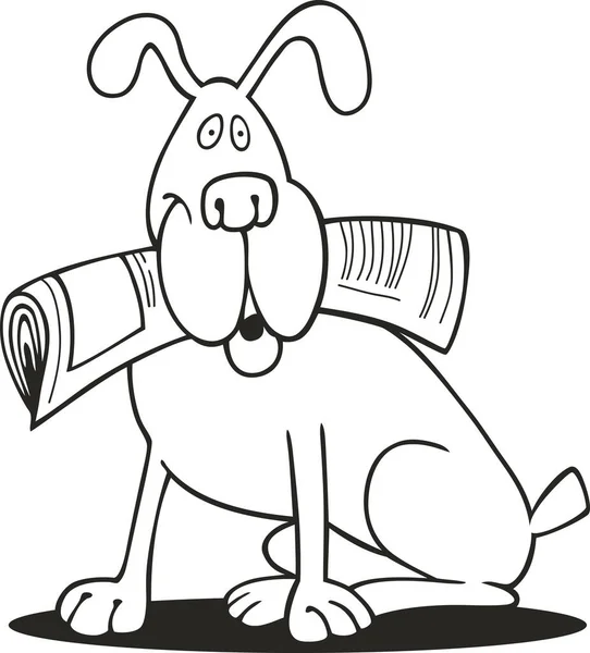 Cartoon illustration of Dog with newspaper for coloring book