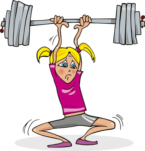 Cartoon Illustration Teen Girl Lifting Heavy Weight — Stock Photo, Image