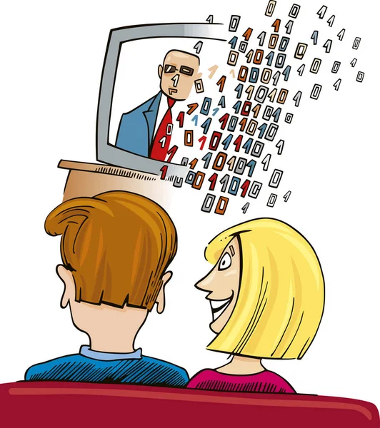 Humoristische Illustratie Van Paar Digitale Televisie Kijken — Stockfoto