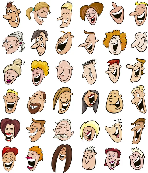 Cartoon Illustration Huge Set Laughing People Faces — Stock Photo, Image