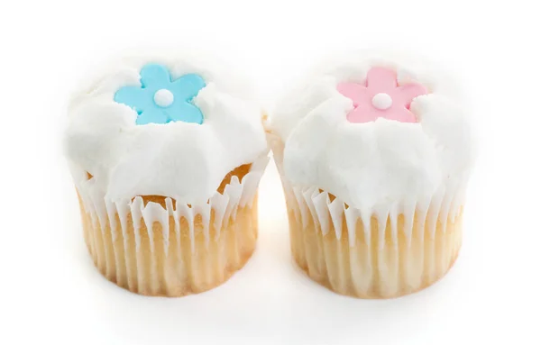 Pequenos Cupcakes Gelados Isolados Fundo Branco — Fotografia de Stock