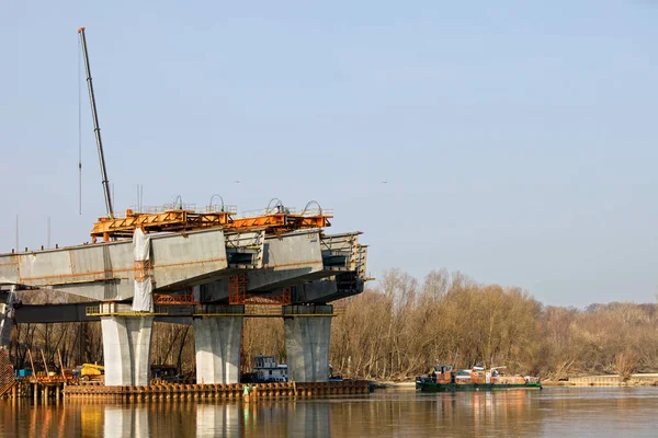 Construction Site North Bridge Warsaw Poland Bridge Consist Three Parallel — Stock Photo, Image