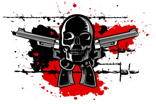 Illustration Skull Guns White Background — 스톡 사진