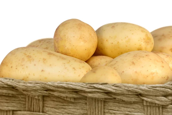 Fresh Potatoes Basket White Background Isolated — Stok fotoğraf
