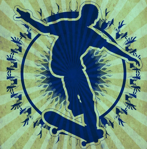 Silhouette Skateboarder Grunge Background — ストック写真