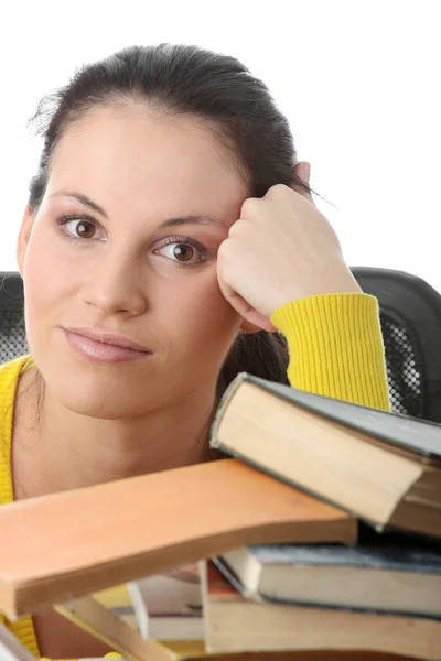Young Woman Sitting Books — Stock Photo, Image
