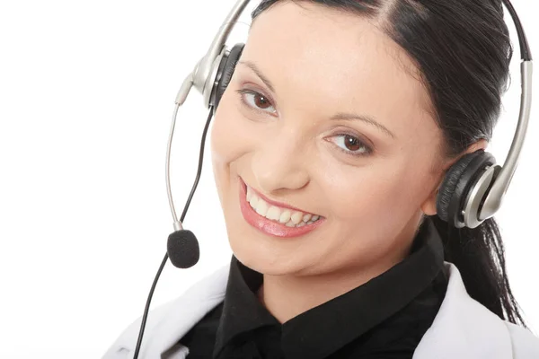 Call Center Kvinna Med Headset — Stockfoto