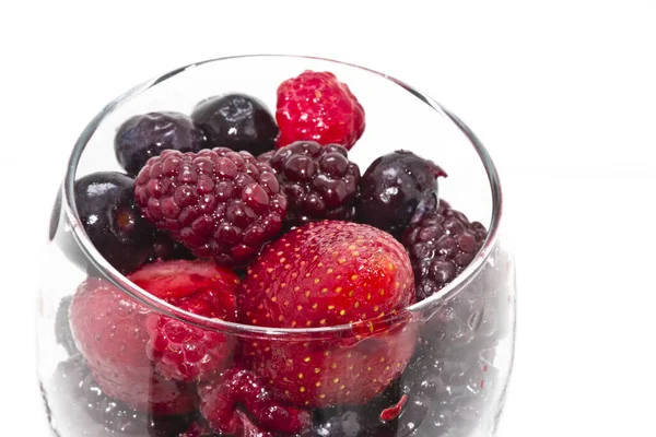 Raspberry Strawberry Blueberry Served Wine Glass — Stock Photo, Image