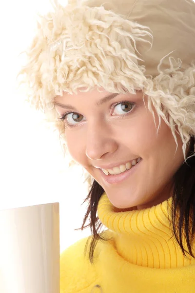 Teen Winter Girl Cup Hot Drink Tea Coffee Milk — Stock Photo, Image