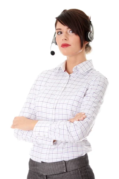 Call Center Donna Con Auricolare — Foto Stock