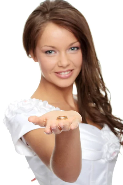 Giovane Bella Sposa Caucasica Sfondo Bianco — Foto Stock