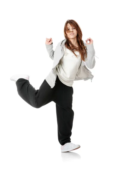 Beyaz Arka Plan Üzerinde Izole Genç Modern Dansçı — Stok fotoğraf