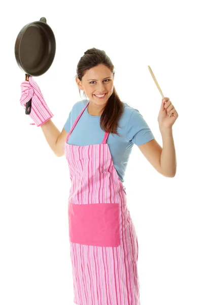 Jovem Cozinhando Comida Saudável Isolada Branco — Fotografia de Stock