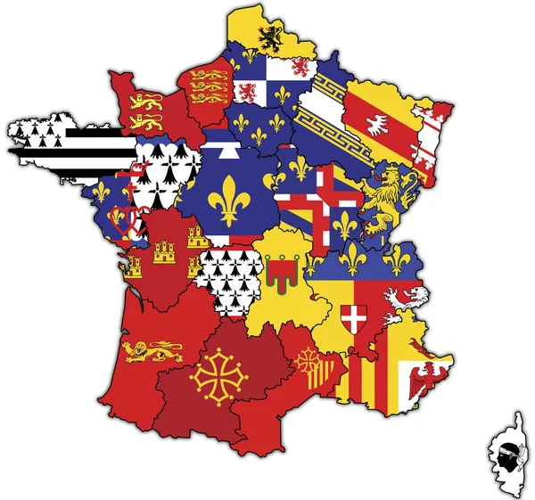 Viejo Mapa Francia Con Banderas Divisiones Administrativas —  Fotos de Stock