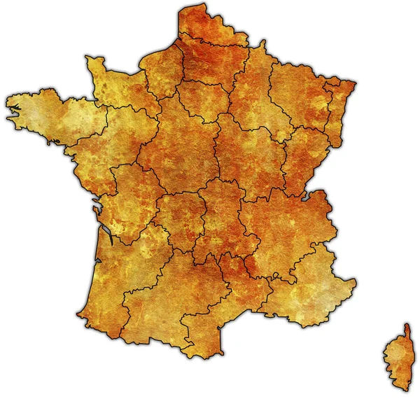 Kartlägga Frankrike Med Territorier Administrativa Uppdelningar — Stockfoto