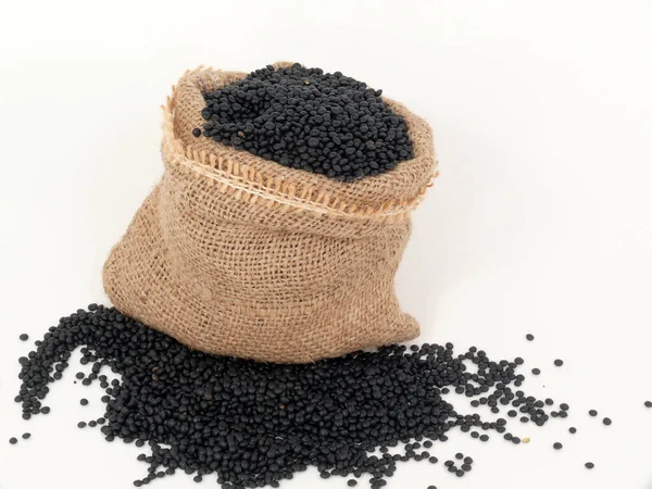 Beluga Lentils Sack — Stock Photo, Image